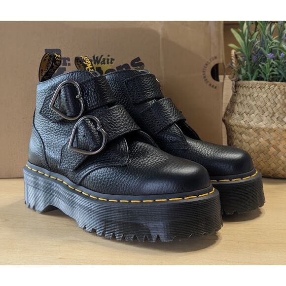 Dr. Martens Devon Heart Black Milled Nappa Leather Platform Boots UK 4 NIB - Picture 3 of 15